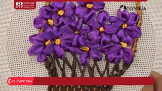 آموزش روبان دوزی _ دوخت سبد پر از گل بنفشه