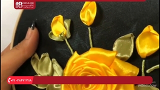 آموزش روبان دوزی _ دوخت گل رز زرد با روبان