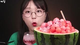 ASMR 아임요 팝핑보바 수박 빙수 먹방 WATERMELON POPPING BOBA ICE FLAKE EATING SOUNDS MUKBANG