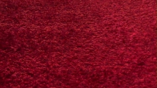 نمای نزدیک فرش شگی پرزبلند با رنگ قرمز